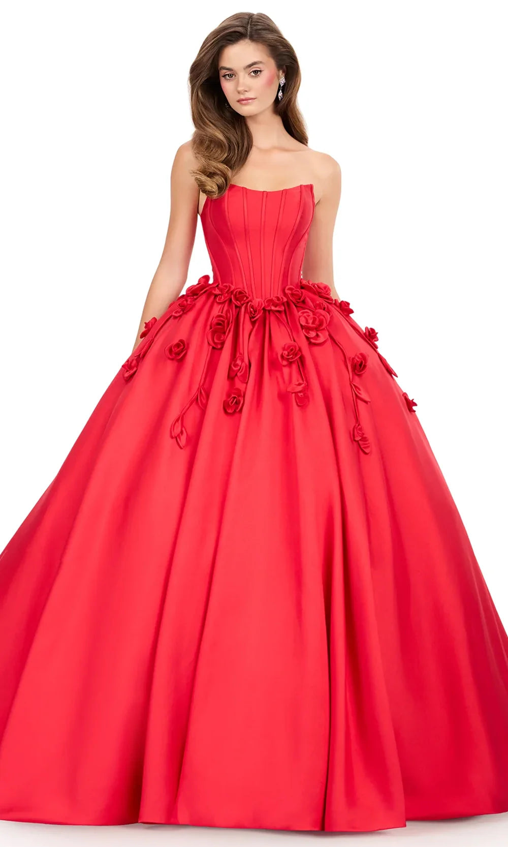 Ashley Lauren 12062 - Rosette Embellished Scoop Neck Ballgown Special Occasion Dress in Red