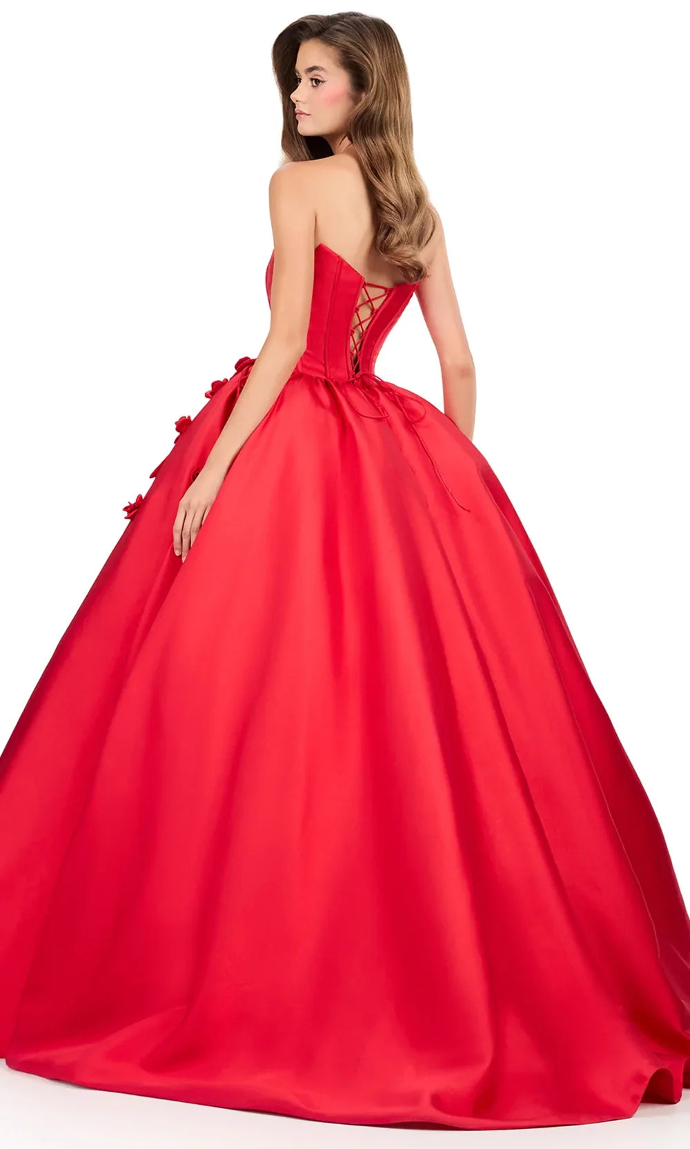Ashley Lauren 12062 - Rosette Embellished Scoop Neck Ballgown Special Occasion Dress in Red