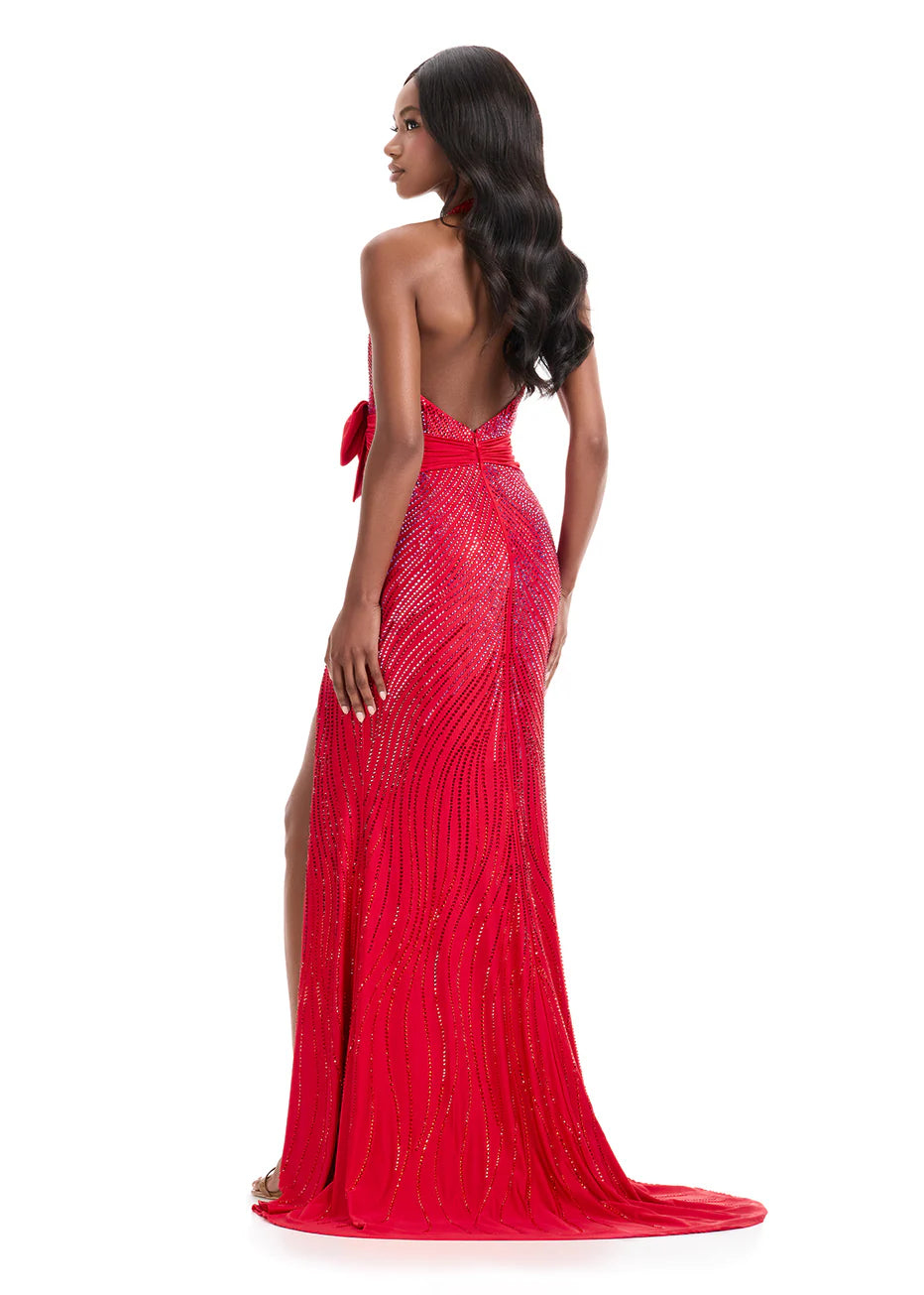 Ashley Lauren 12064 - High Slit Beaded Jersey Evening Gown