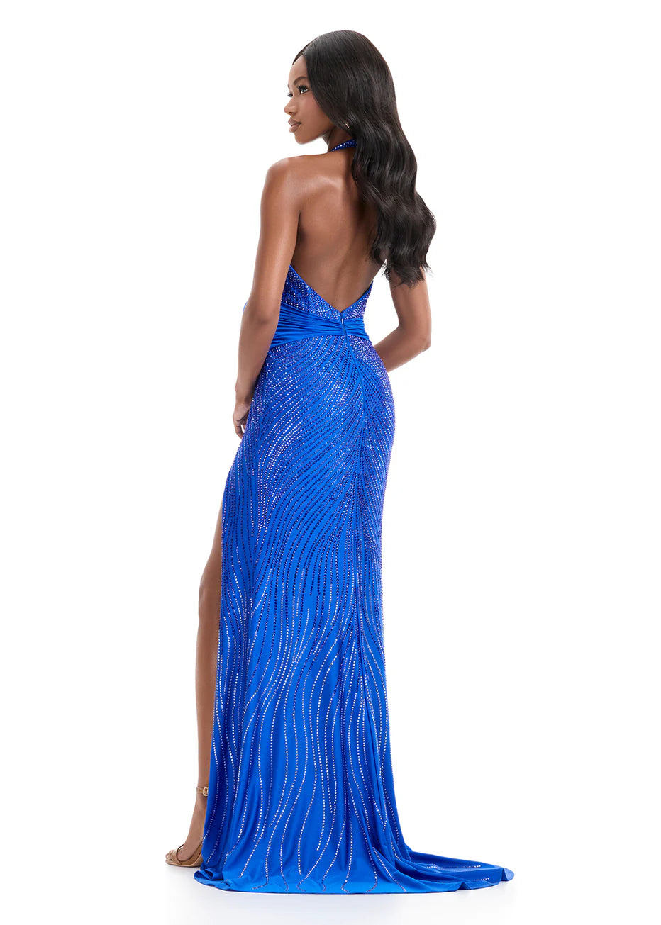 Ashley Lauren 12064 - High Slit Beaded Jersey Evening Gown