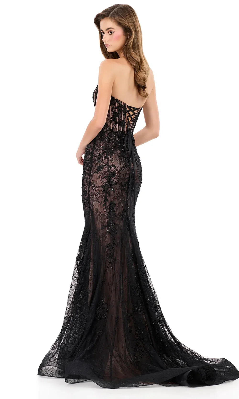 Ashley Lauren 12081 - Strapless Lace Mermaid Gown in Black and Neutral