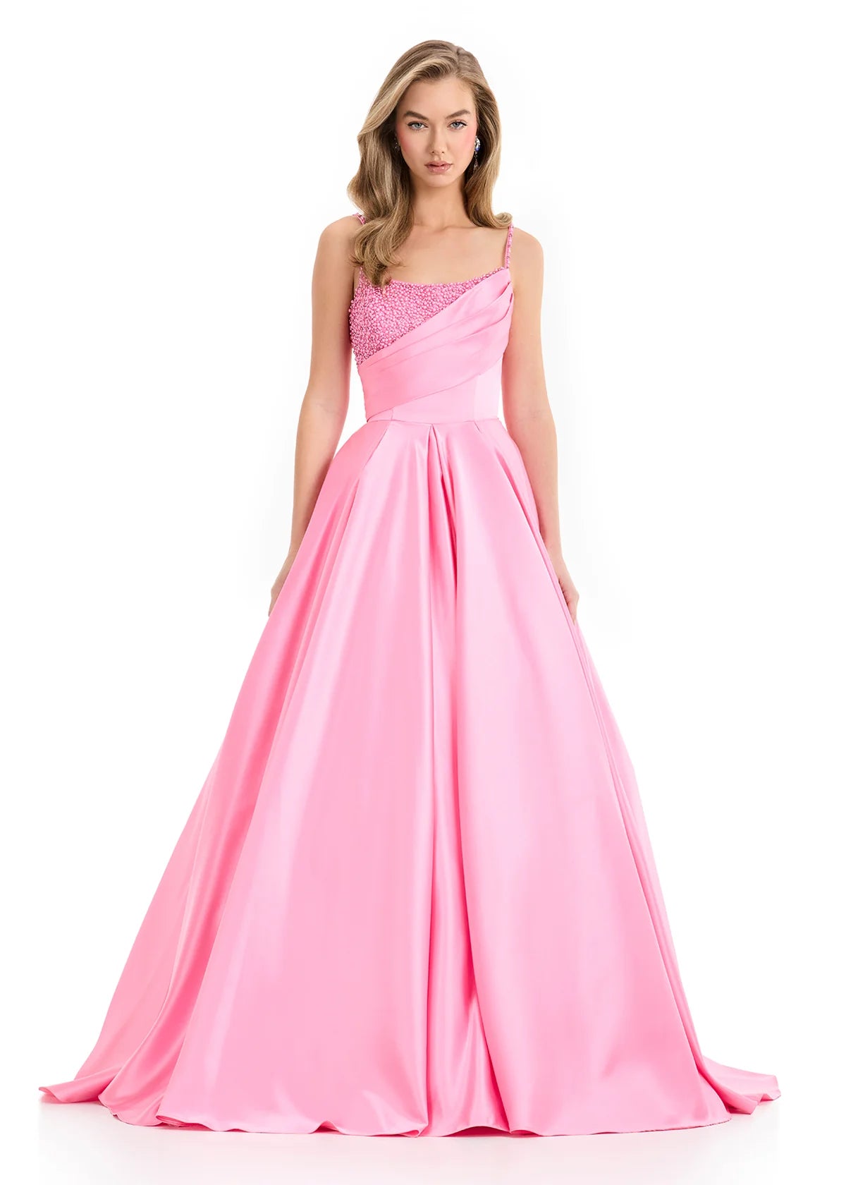Ashley Lauren 12086 - Pleated Skirt Lace-Up Back Gown