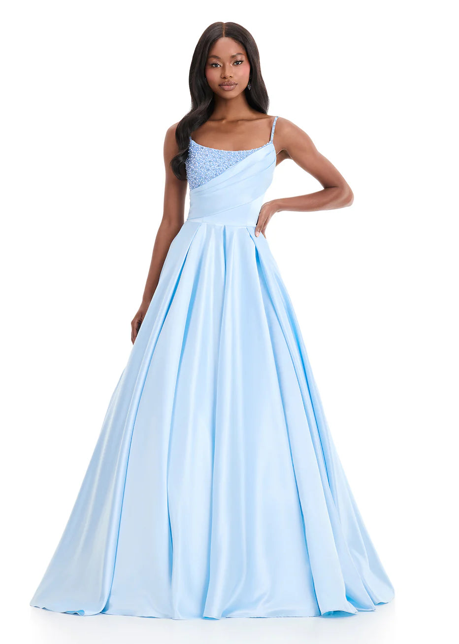 Ashley Lauren 12086 - Pleated Skirt Lace-Up Back Gown