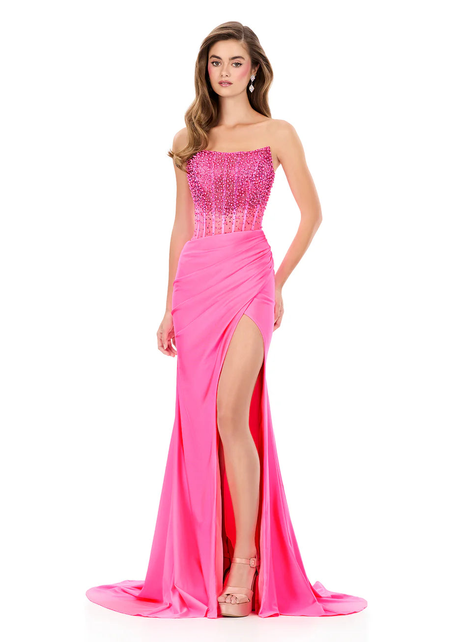 Ashley Lauren 12087 - Ruched Wrap Skirt Scoop Evening Gown