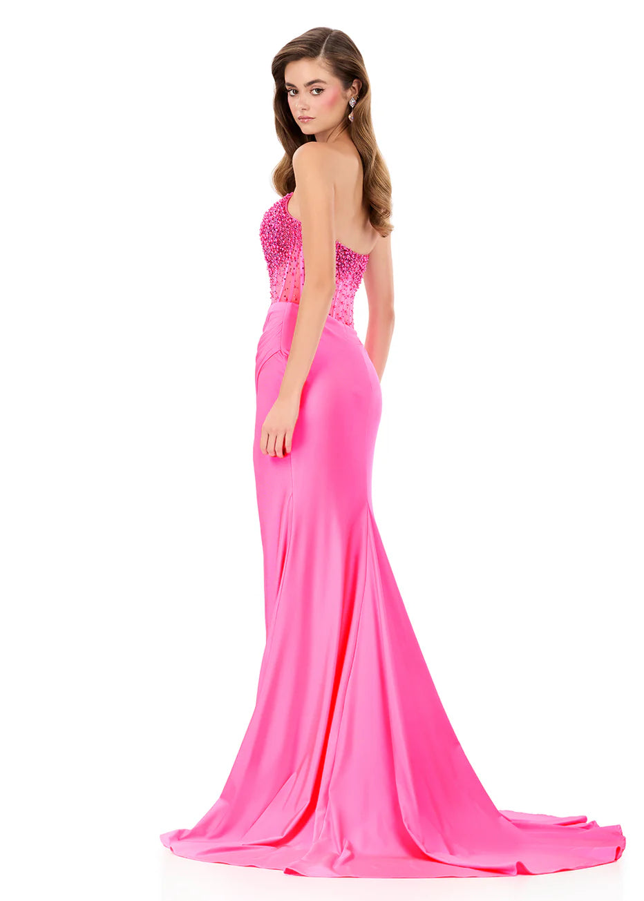 Ashley Lauren 12087 - Ruched Wrap Skirt Scoop Evening Gown