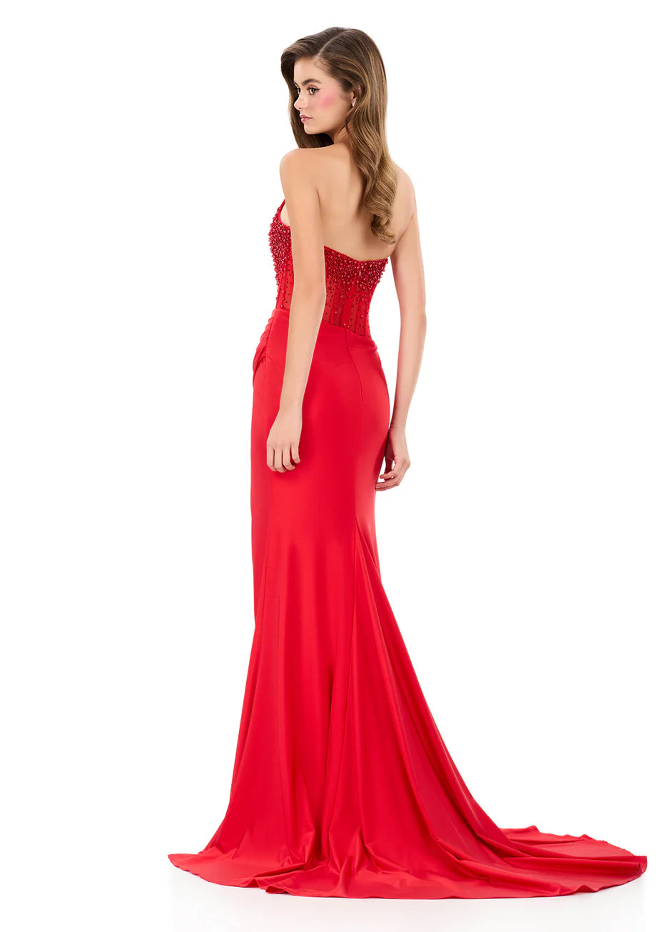 Ashley Lauren 12087 - Ruched Wrap Skirt Scoop Evening Gown