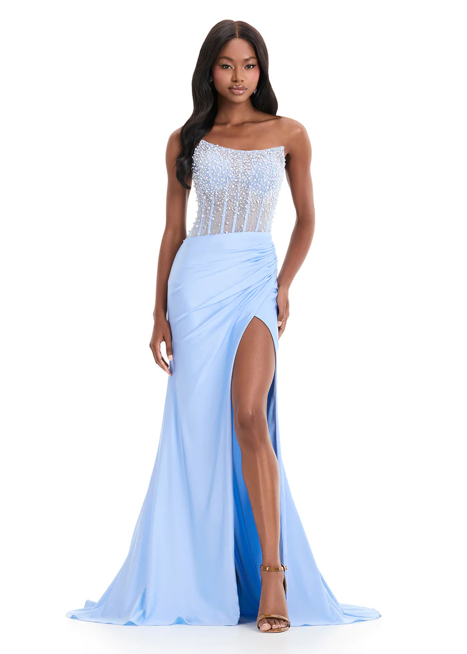 Ashley Lauren 12087 - Ruched Wrap Skirt Scoop Evening Gown