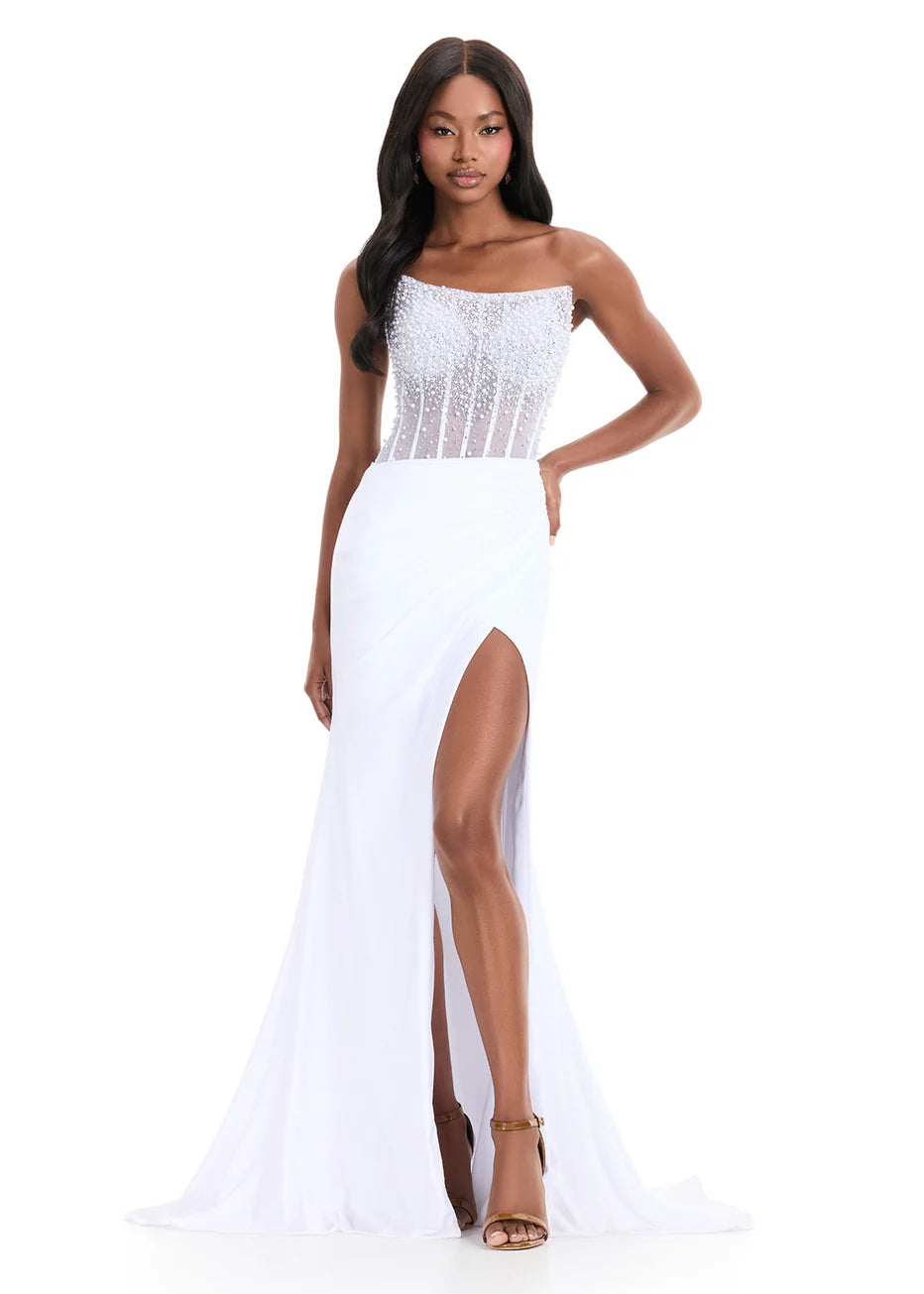Ashley Lauren 12087 - Ruched Wrap Skirt Scoop Evening Gown