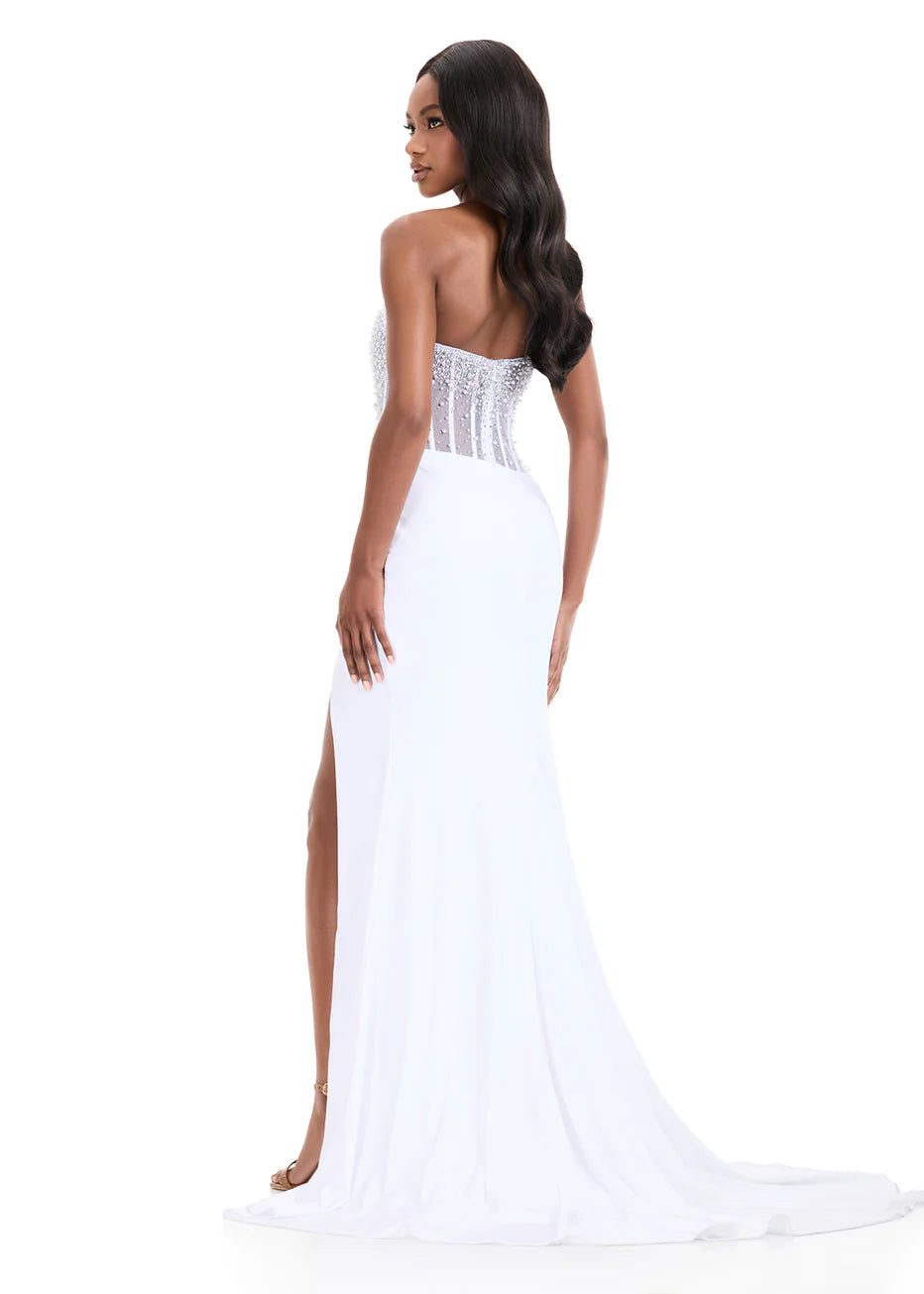 Ashley Lauren 12087 - Ruched Wrap Skirt Scoop Evening Gown