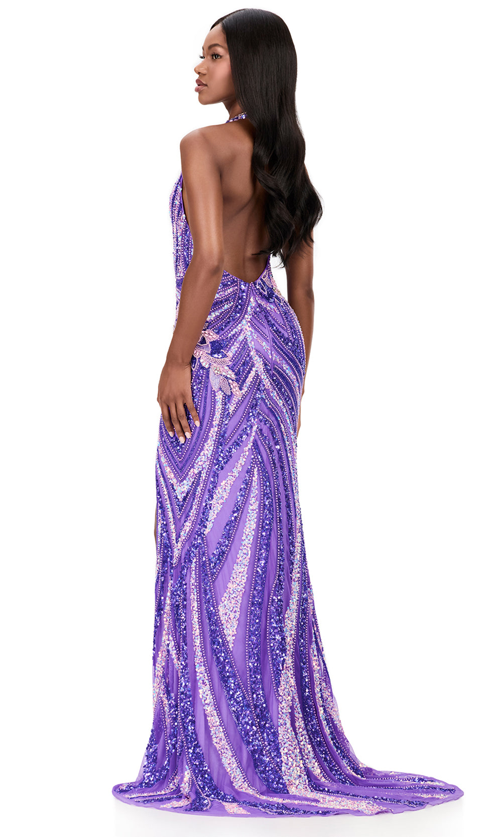 Ashley Lauren 12151 - Backless Fully Beaded Evening Gown in Orchid