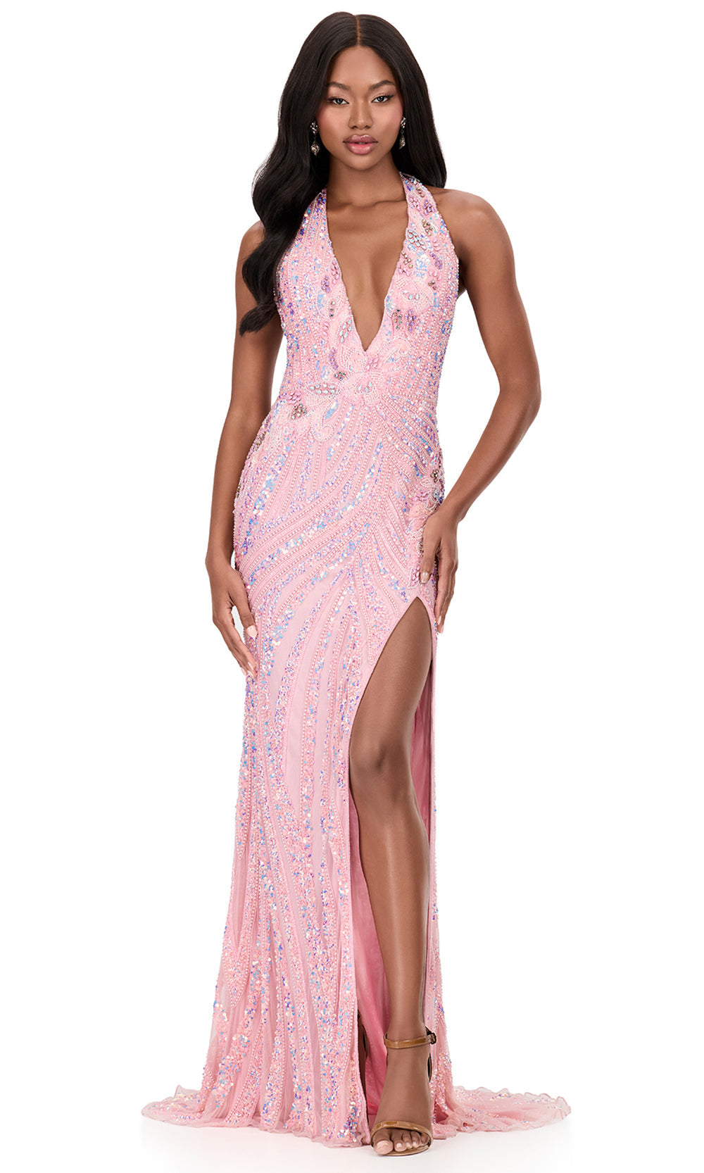Ashley Lauren 12151 - Backless Fully Beaded Evening Gown in Pink