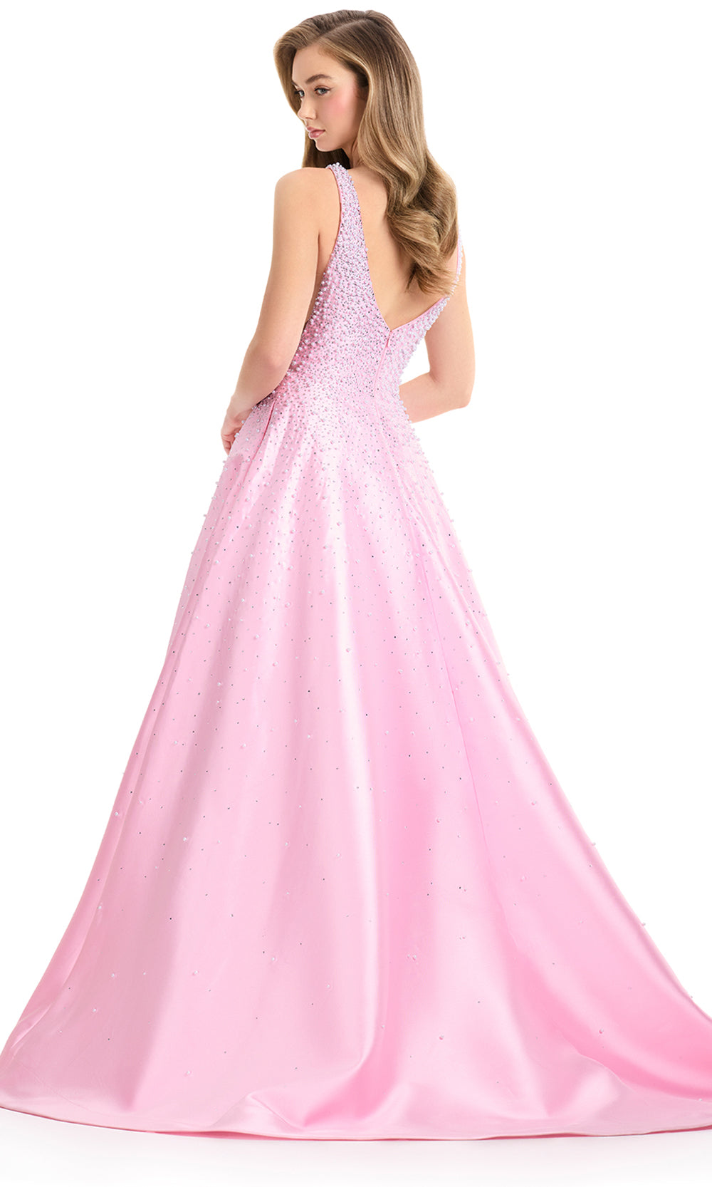 Ashley Lauren 12160 - Mikado Beaded V-Neckline Long Dress in Ice Pink