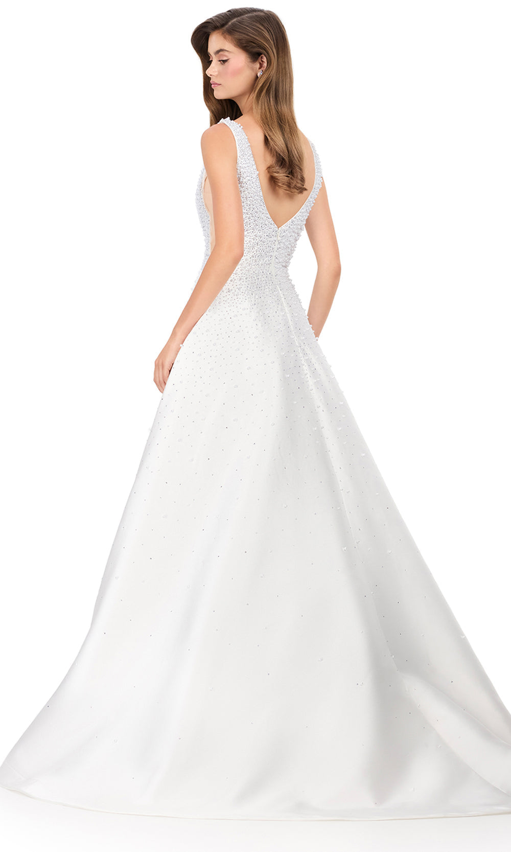 Ashley Lauren 12160 - Mikado Beaded V-Neckline Long Dress in Ivory