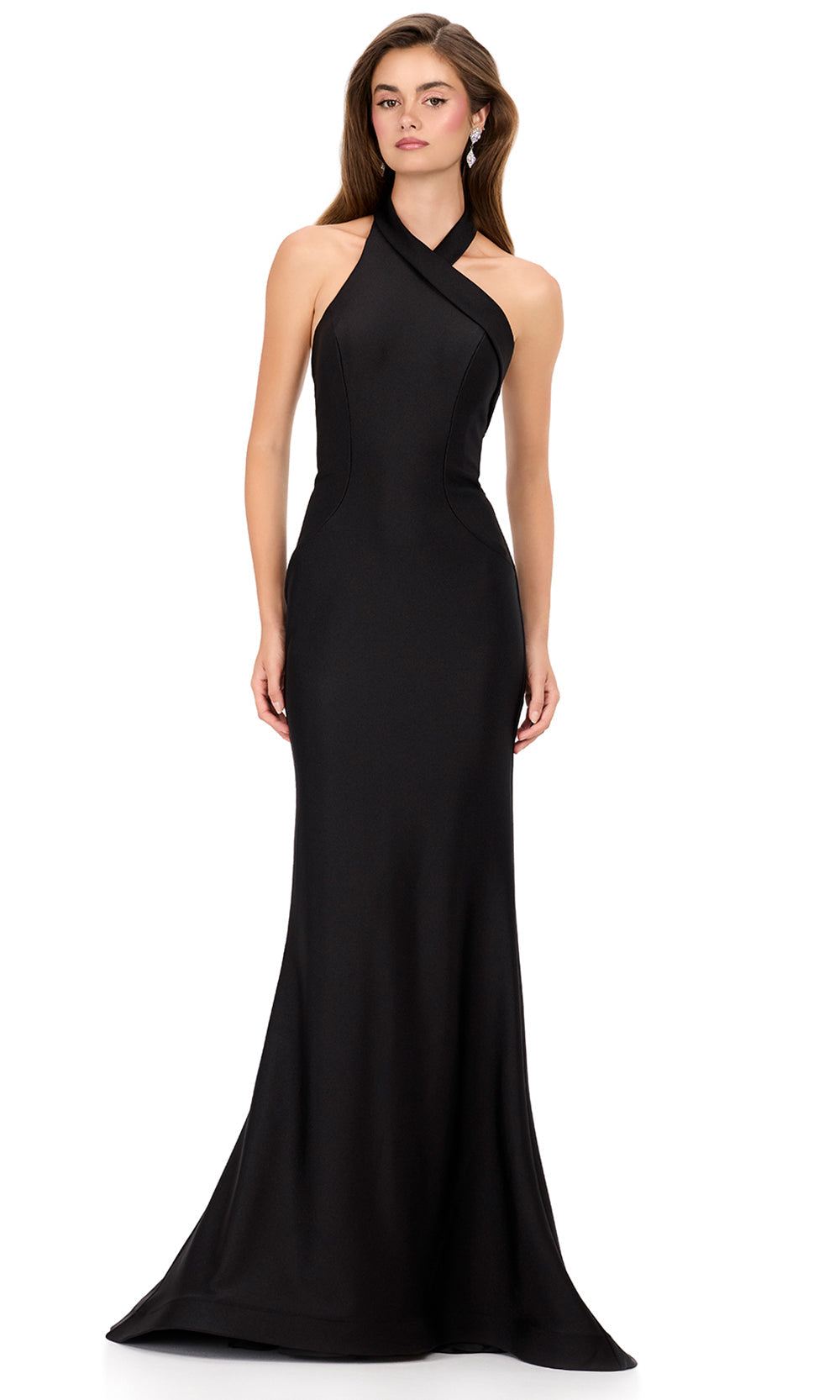 Ashley Lauren 12162 - High Halter Jersey Mermaid Dress in Black