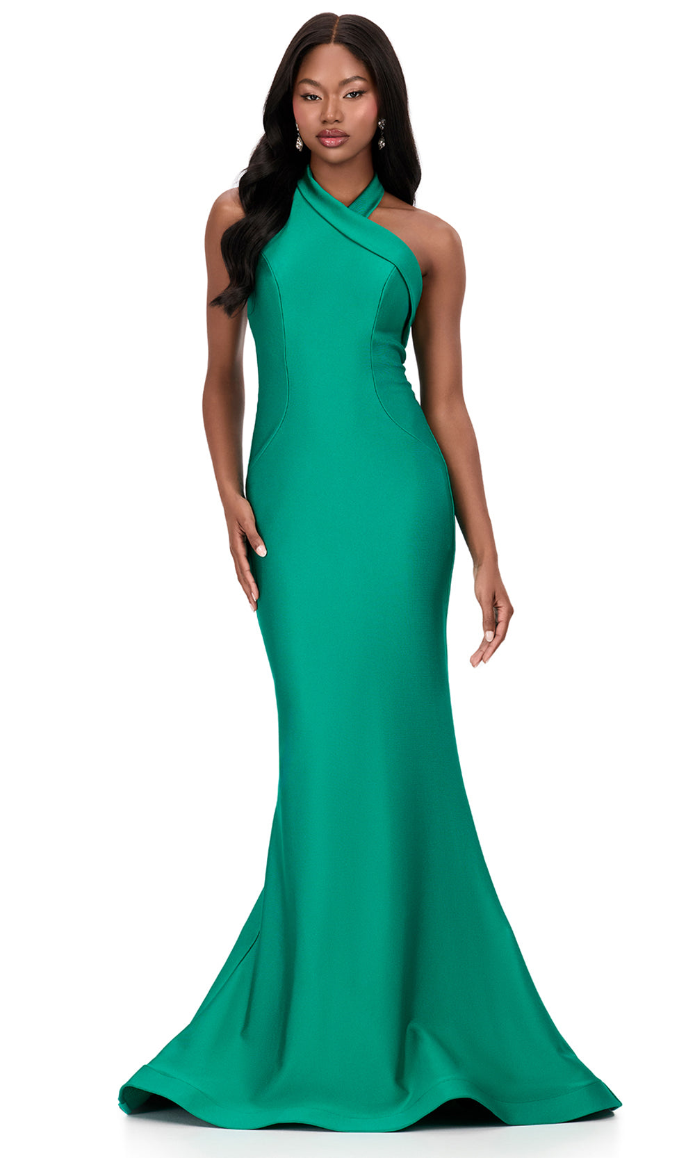 Ashley Lauren 12162 - High Halter Jersey Mermaid Dress in Emerald