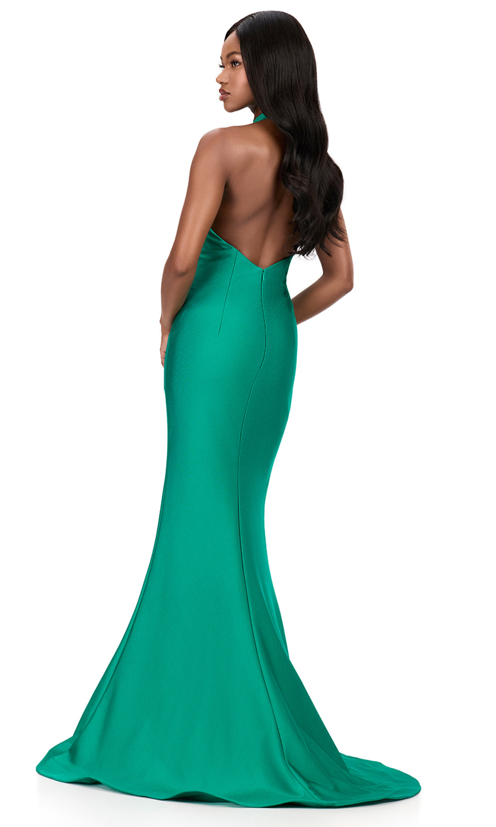 Ashley Lauren 12162 - High Halter Jersey Mermaid Dress in Emerald