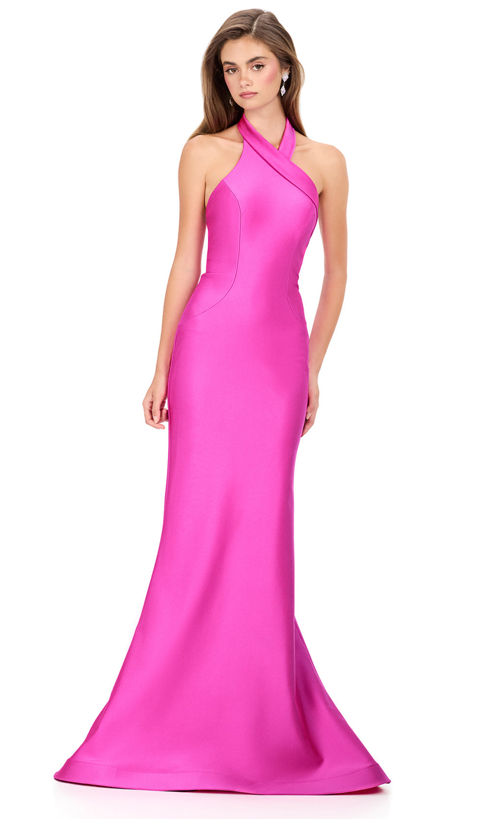 Ashley Lauren 12162 - High Halter Jersey Mermaid Dress in Fuchsia