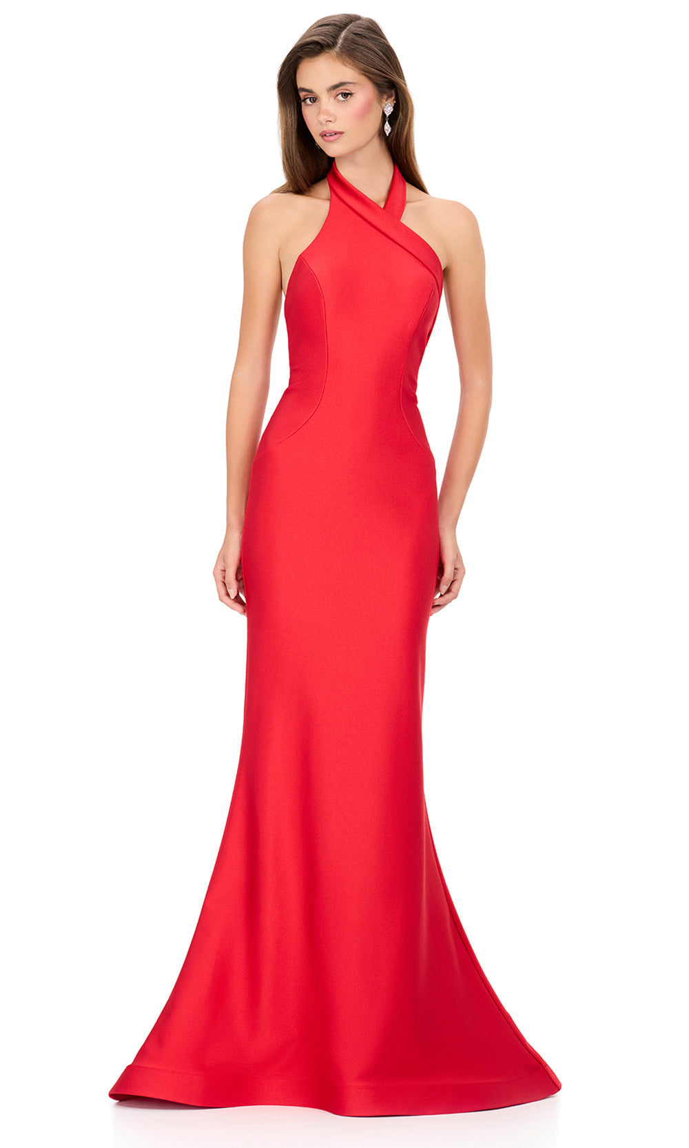 Ashley Lauren 12162 - High Halter Jersey Mermaid Dress in Red