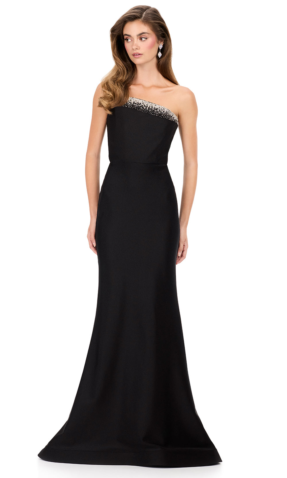 Ashley Lauren 12163 - Beaded Accent Asymmetric Jersey Dress in Black