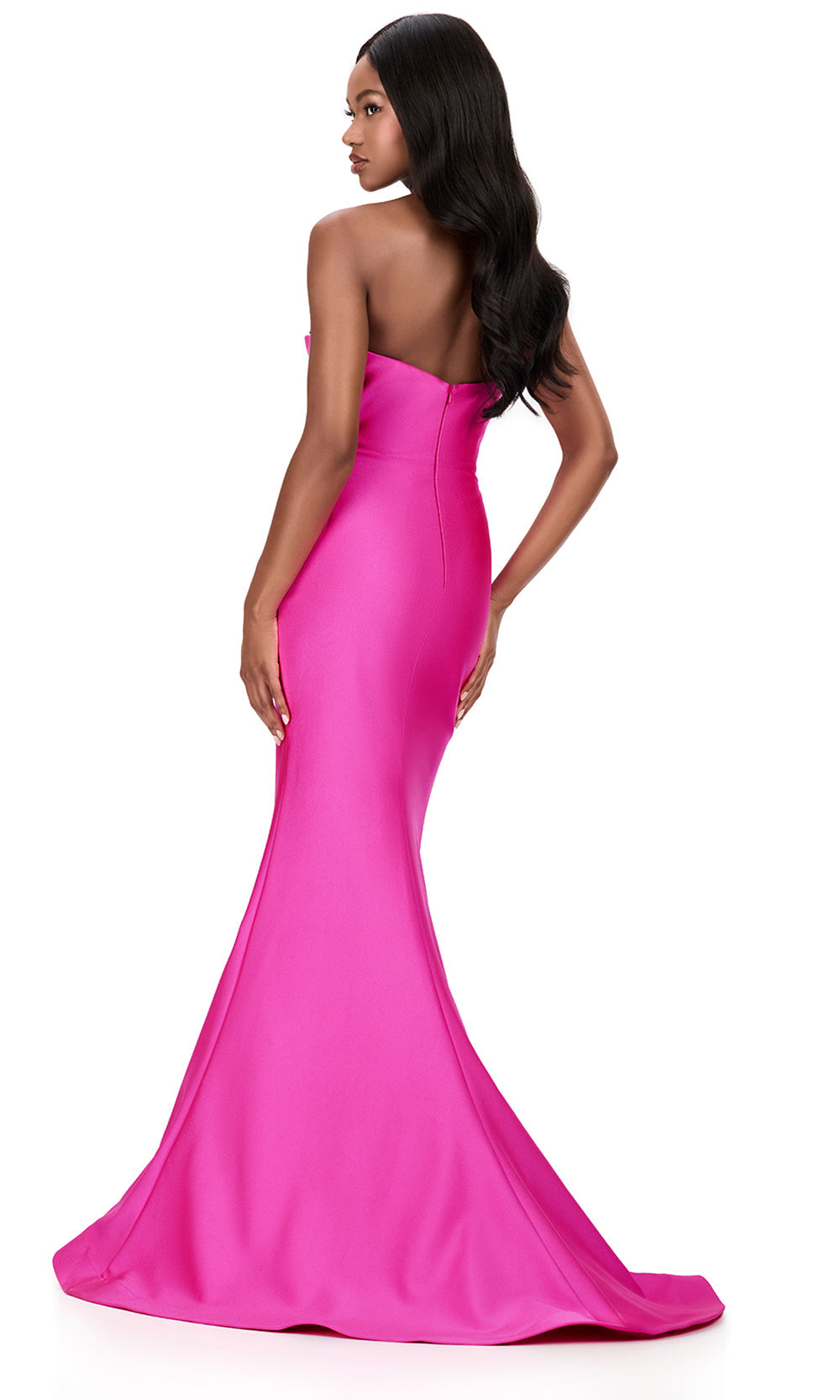 Ashley Lauren 12163 - Beaded Accent Asymmetric Jersey Dress in Fuchsia