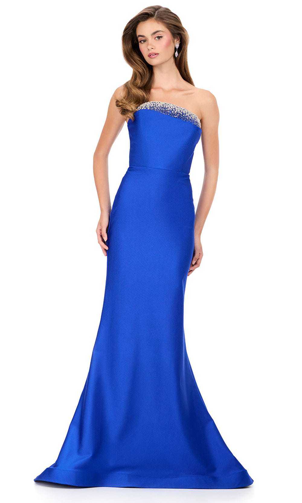 Ashley Lauren 12163 - Beaded Accent Asymmetric Jersey Dress in Royal