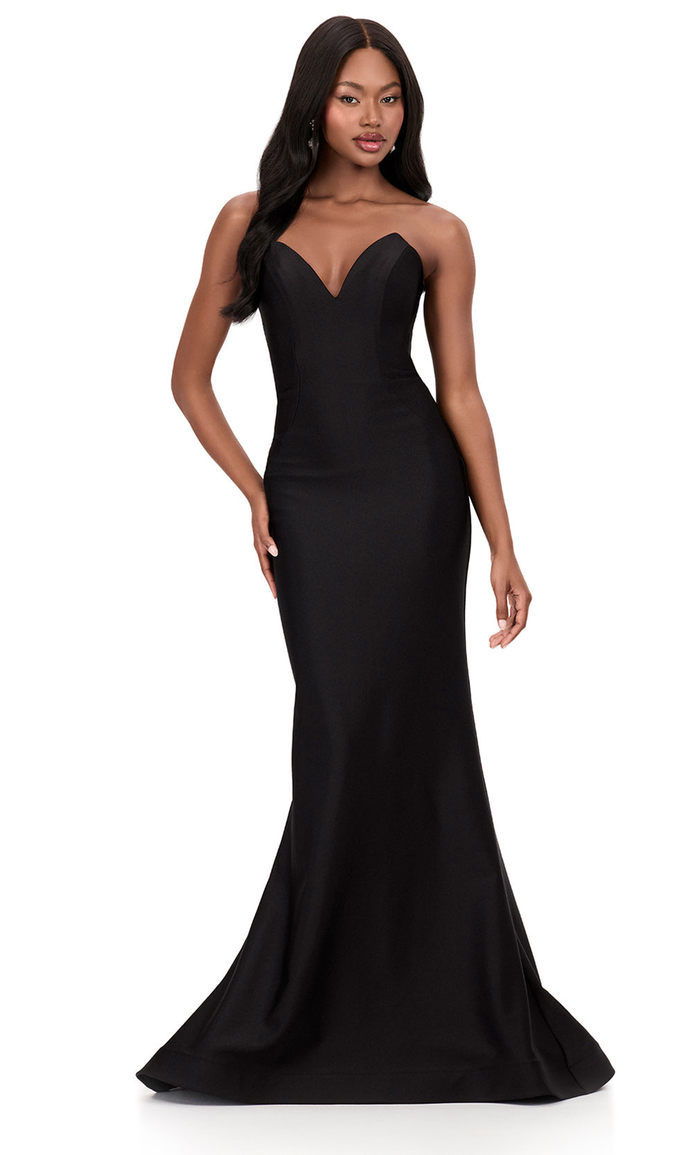Ashley Lauren 12164 - Min imalist V-Neckline Jersey Prom Dress in Black