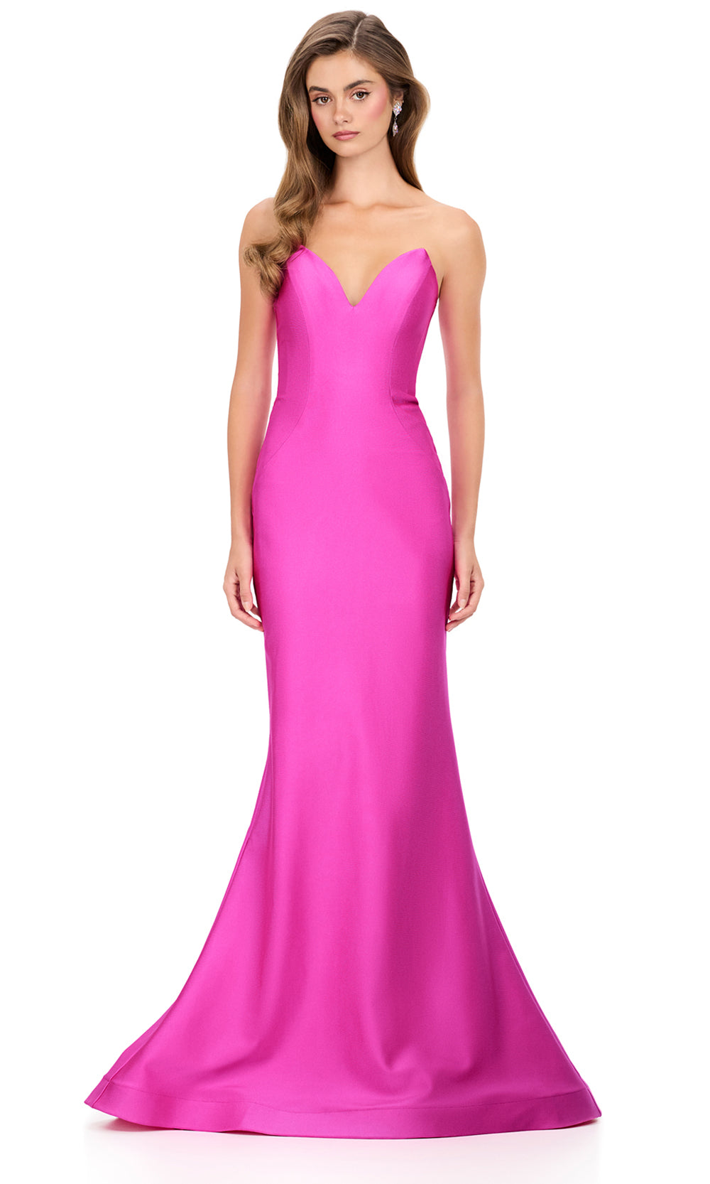 Ashley Lauren 12164 - Min imalist V-Neckline Jersey Prom Dress in Fuchsia