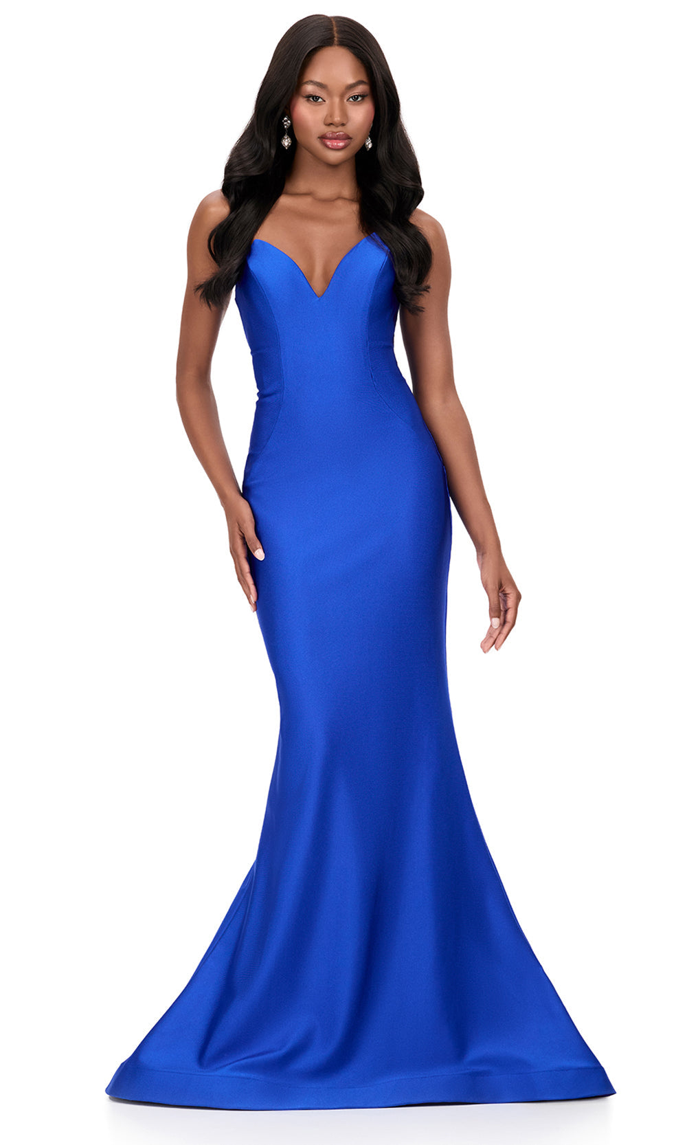 Ashley Lauren 12164 - Min imalist V-Neckline Jersey Prom Dress in Royal