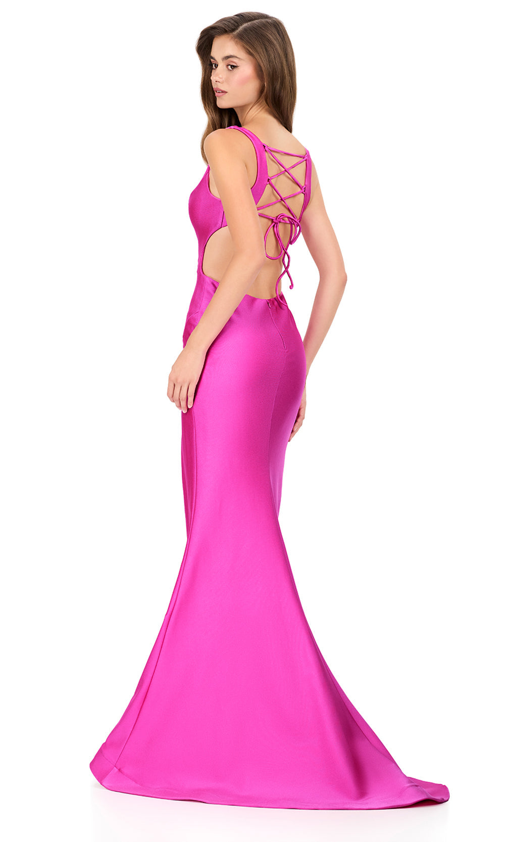 Ashley Lauren 12165 - V-Neckline Jersey Evening Dress in Fuchsia