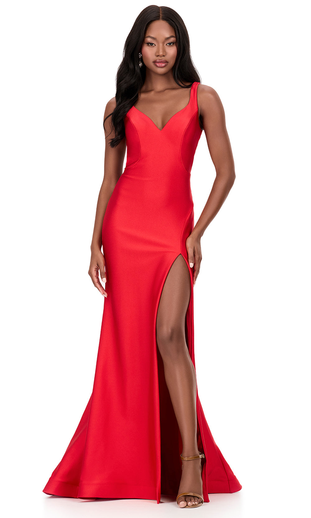 Ashley Lauren 12165 - V-Neckline Jersey Evening Dress in Red