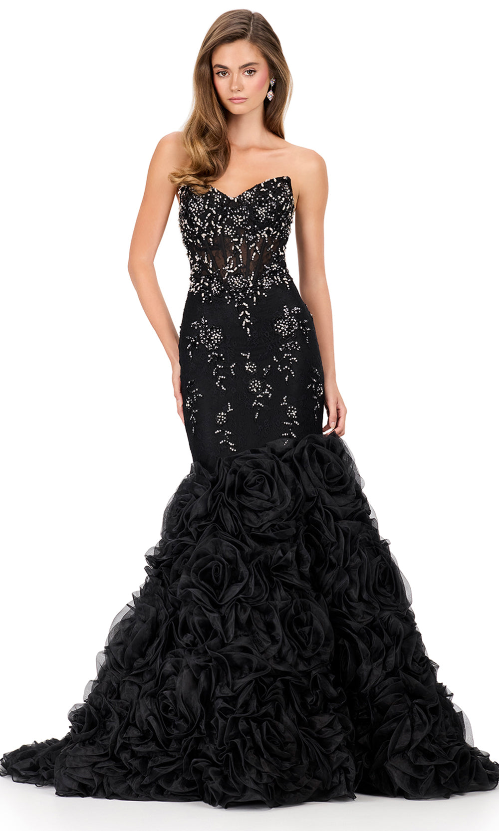 Ashley Lauren 12170 - Strapless Corset Rosette Mermaid Dress in Black