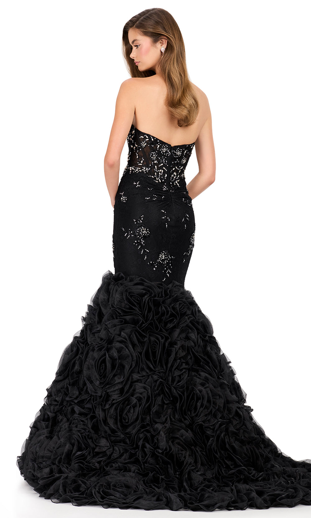 Ashley Lauren 12170 - Strapless Corset Rosette Mermaid Dress in Black