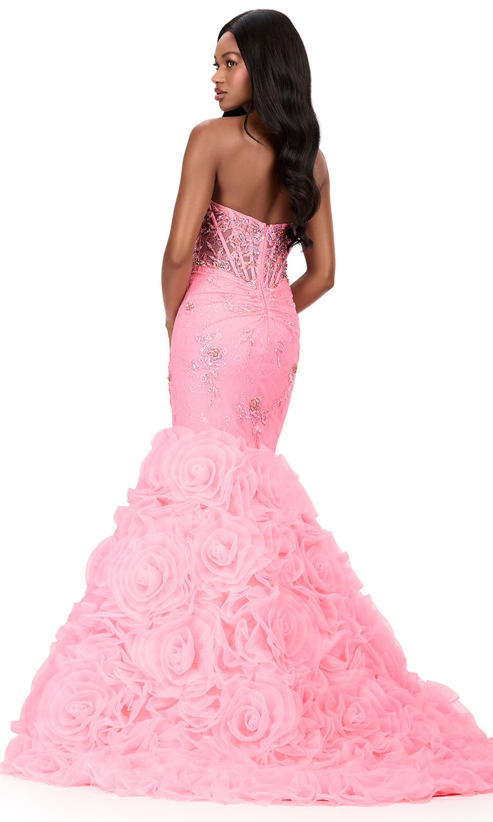 Ashley Lauren 12170 - Strapless Corset Rosette Mermaid Dress in CandyPink