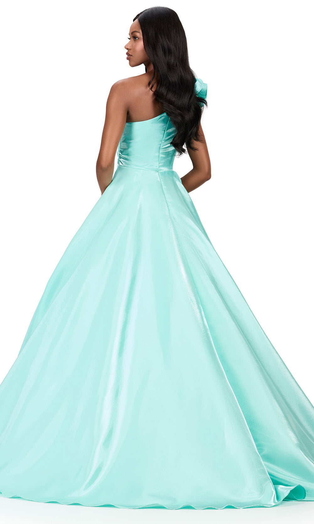 Ashley Lauren 12171 - Ruffle Detail One Shoulder Prom Gown in Aqua