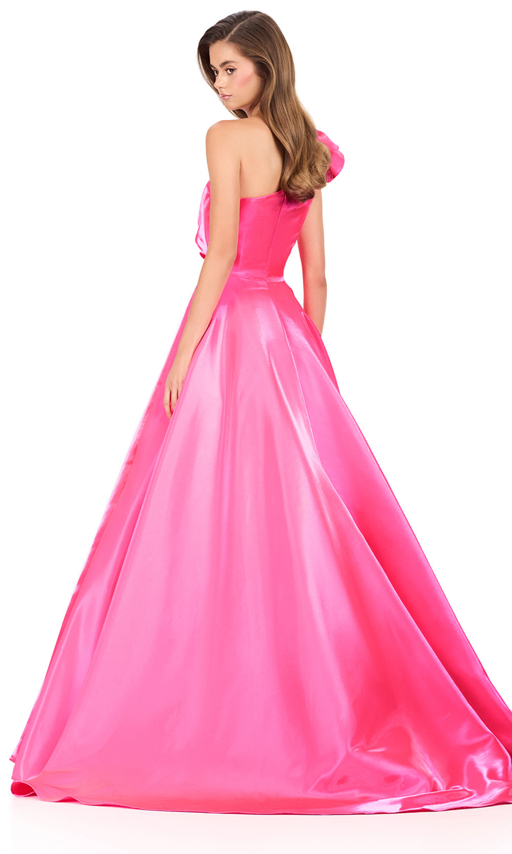 Ashley Lauren 12171 - Ruffle Detail One Shoulder Prom Gown in Hot Pink