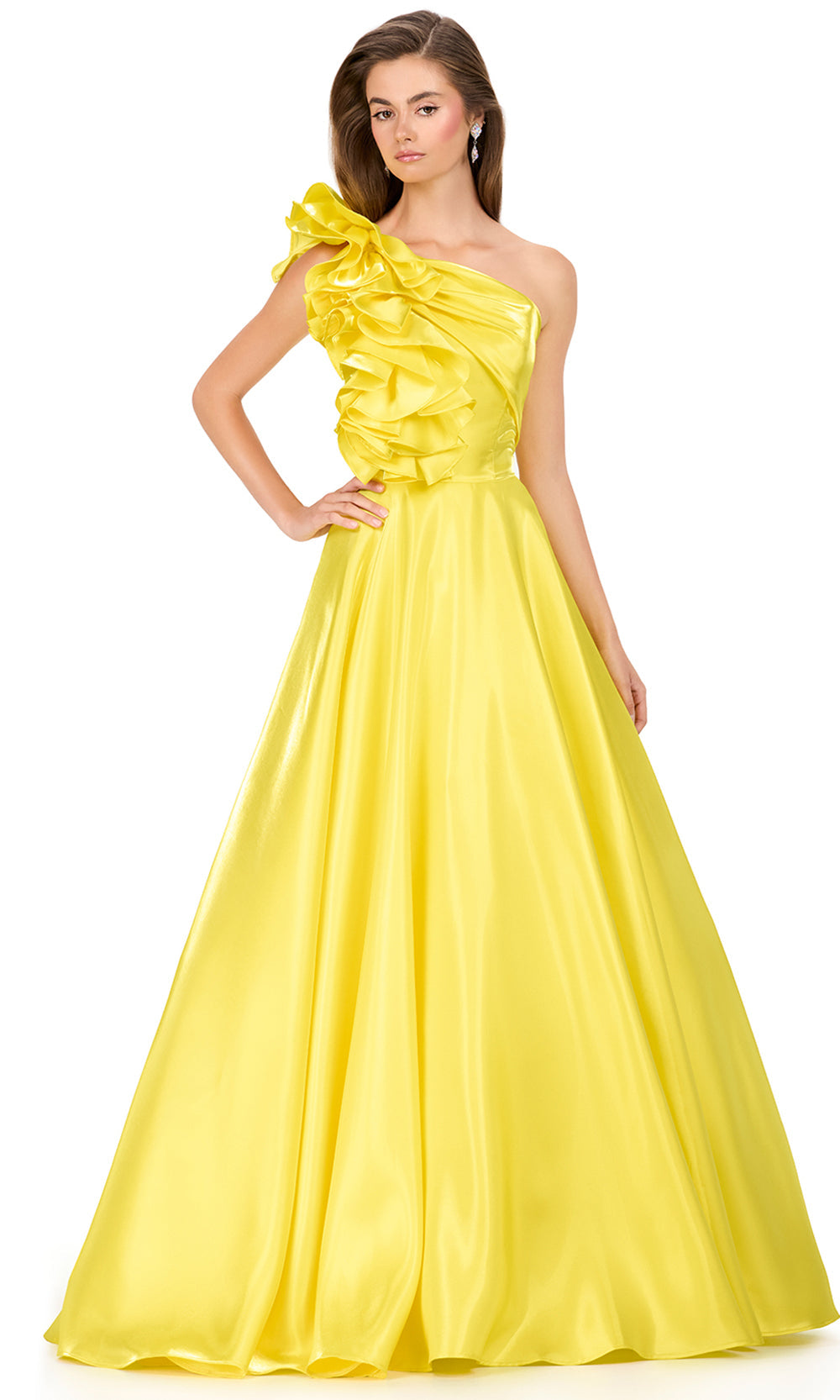 Ashley Lauren 12171 - Ruffle Detail One Shoulder Prom Gown in Yellow