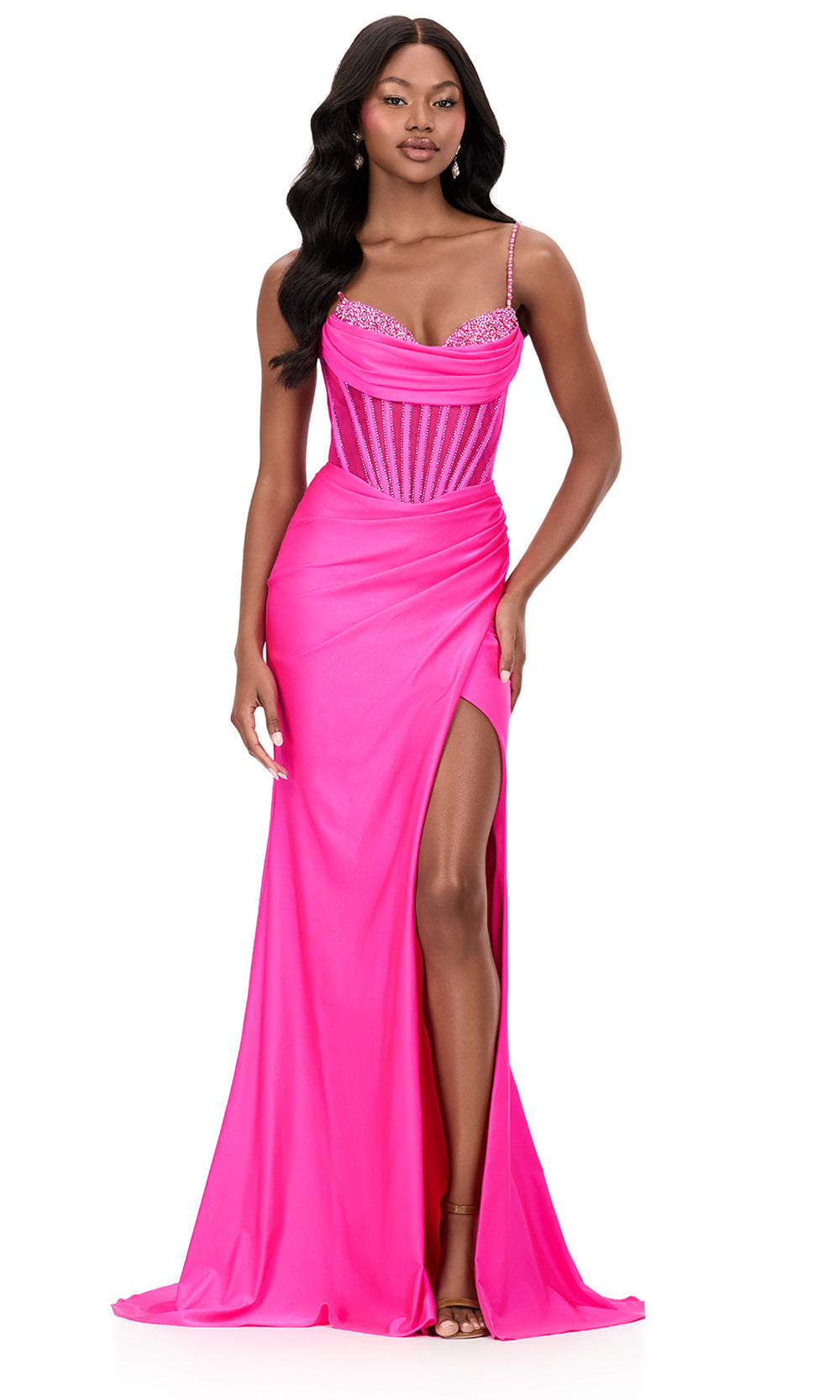 Ashley Lauren 12173 - Beaded Corset Bustier Sweetheart Prom Dress in Fuchsia