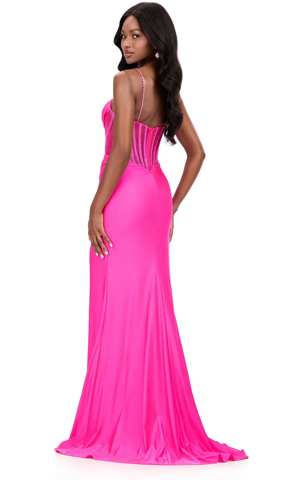 Ashley Lauren 12173 - Beaded Corset Bustier Sweetheart Prom Dress in Fuchsia