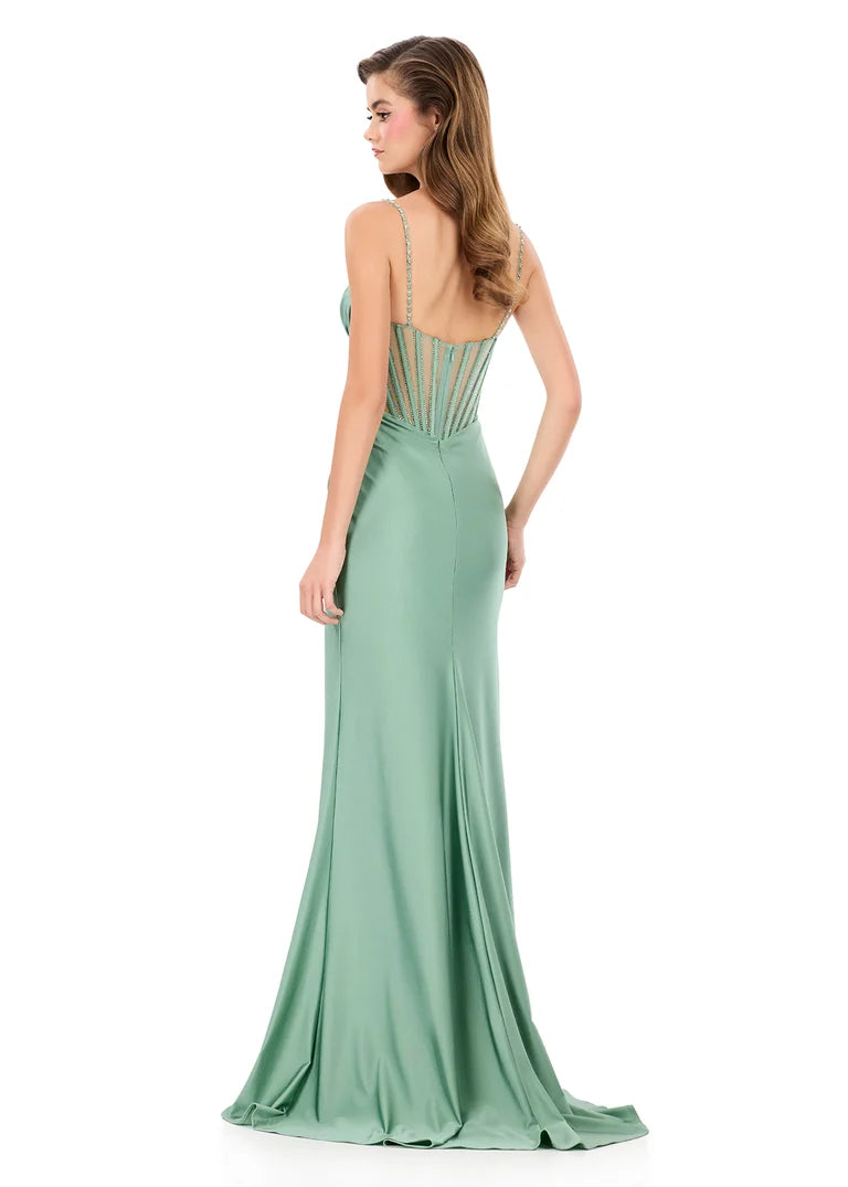 Ashley Lauren 12173 - Sleeveless Basque Dress with Beaded Top