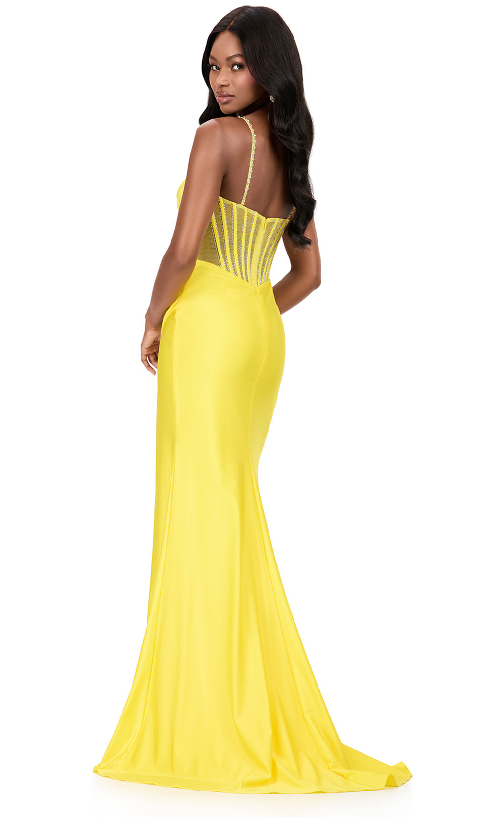 Ashley Lauren 12173 - Beaded Corset Bustier Sweetheart Prom Dress in Yellow