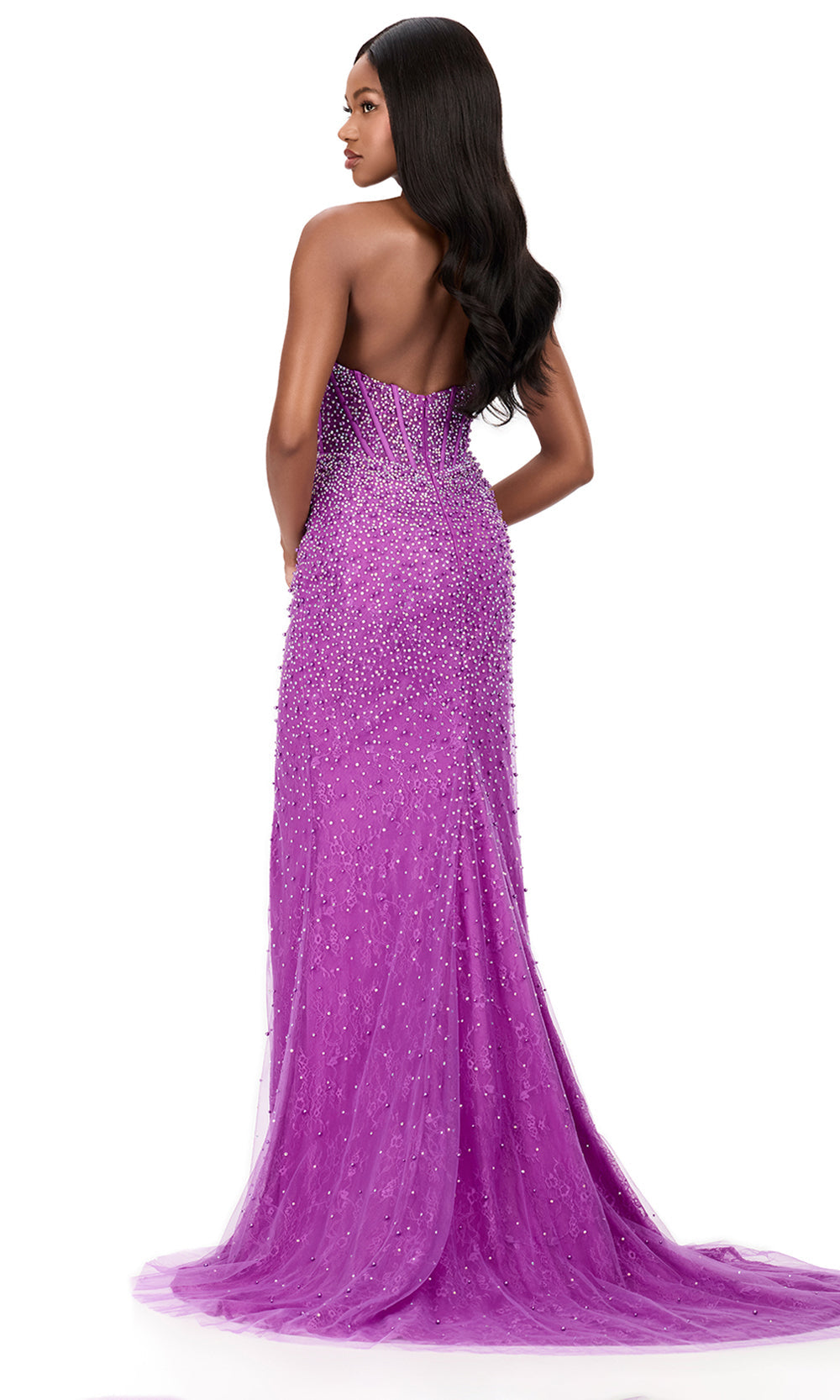 Ashley Lauren 12177 - Corset Bustier Beaded Lace Sheath Dress Prom Dresses