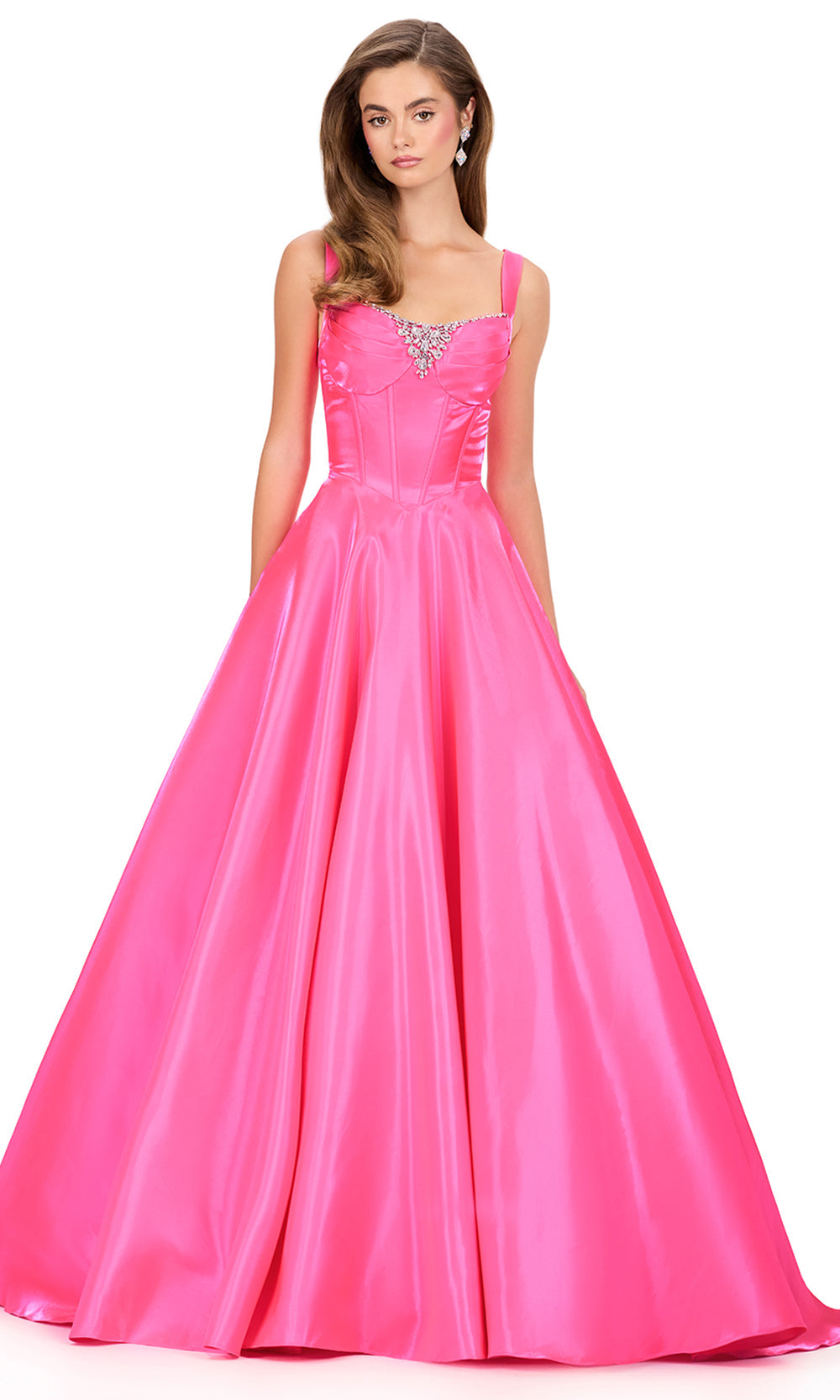 Ashley Lauren 12178 - Jeweled Accent Sleeveless A-Lin e Gown in Hot Pink