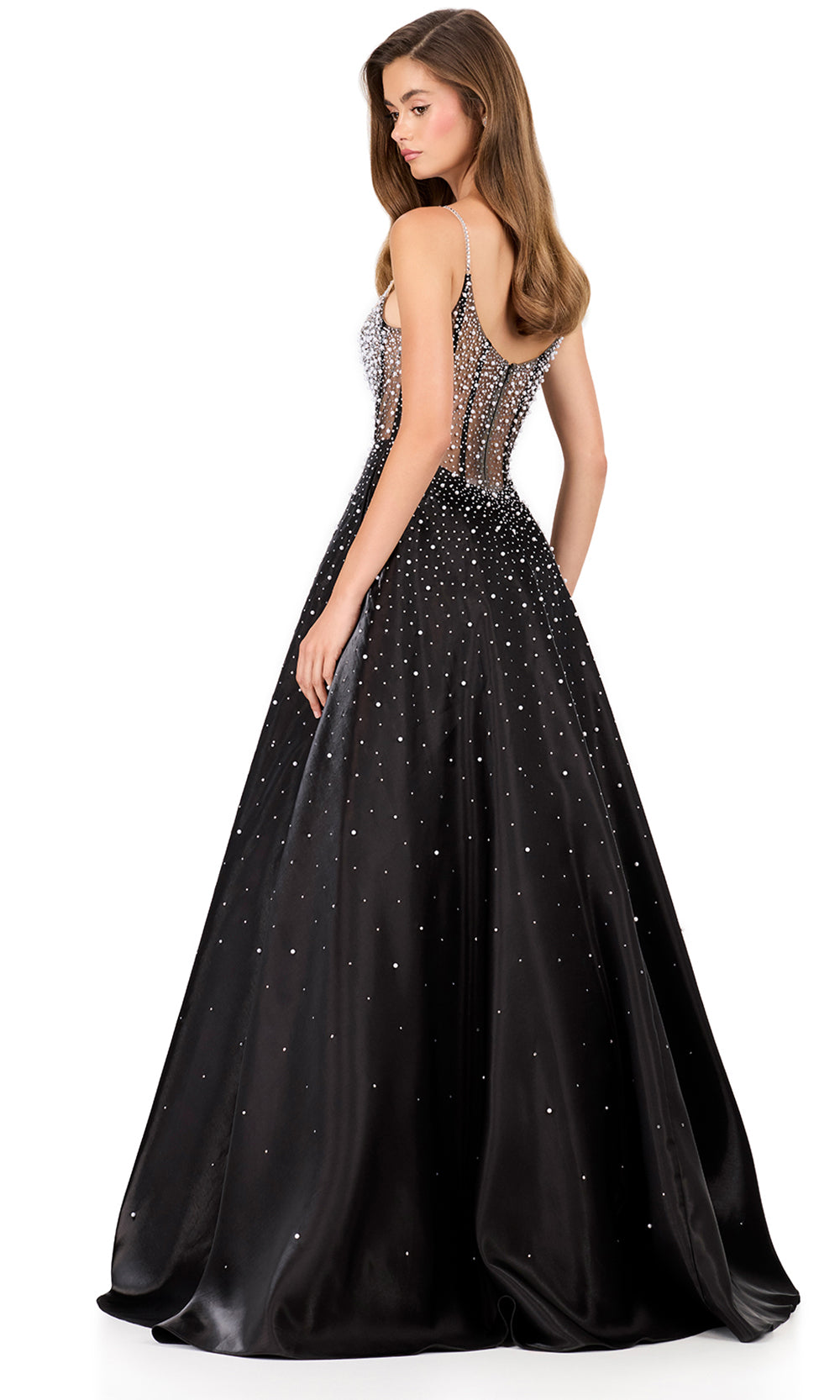 Ashley Lauren 12182 - Corset Top Beaded Spaghetti Strap Gown in Black