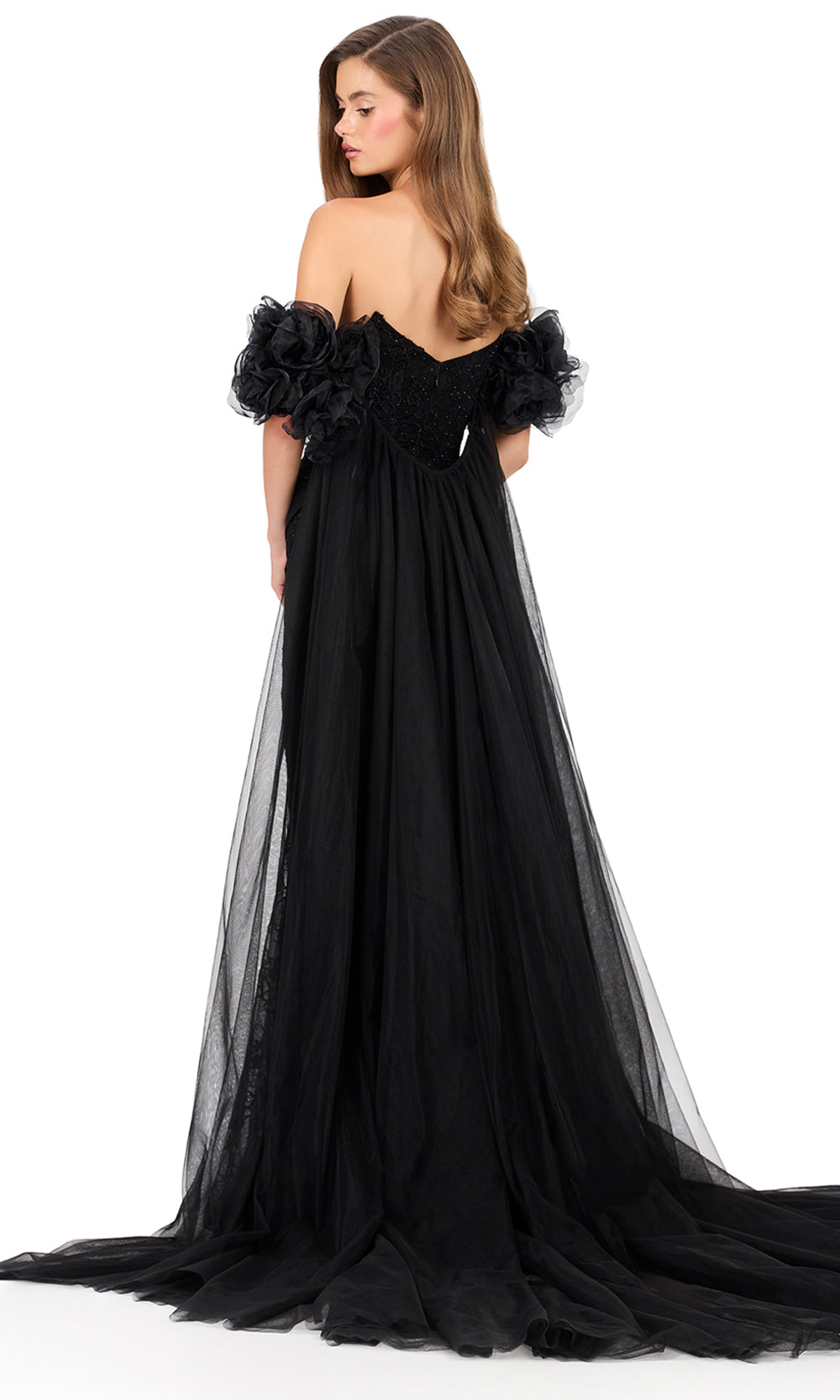 Ashley Lauren 12183 - Embroidered Applique Sweetheart Slit Gown in Black