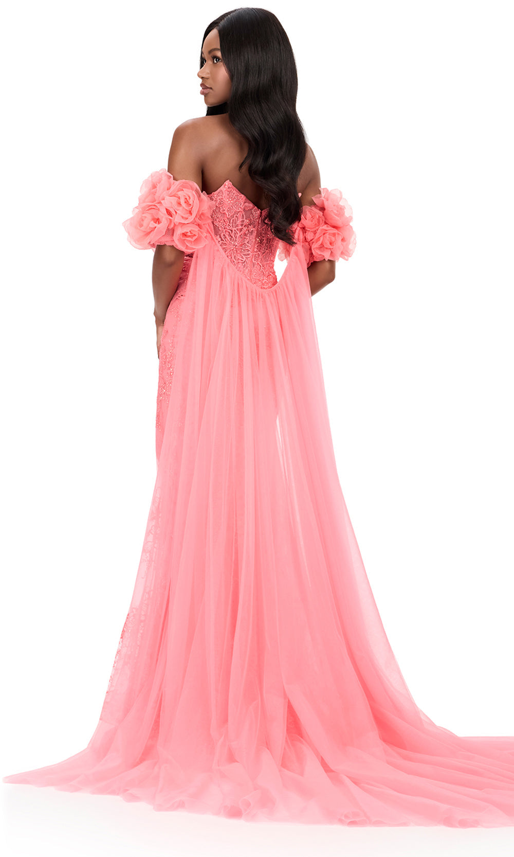 Ashley Lauren 12183 - Embroidered Applique Sweetheart Slit Gown in Coral