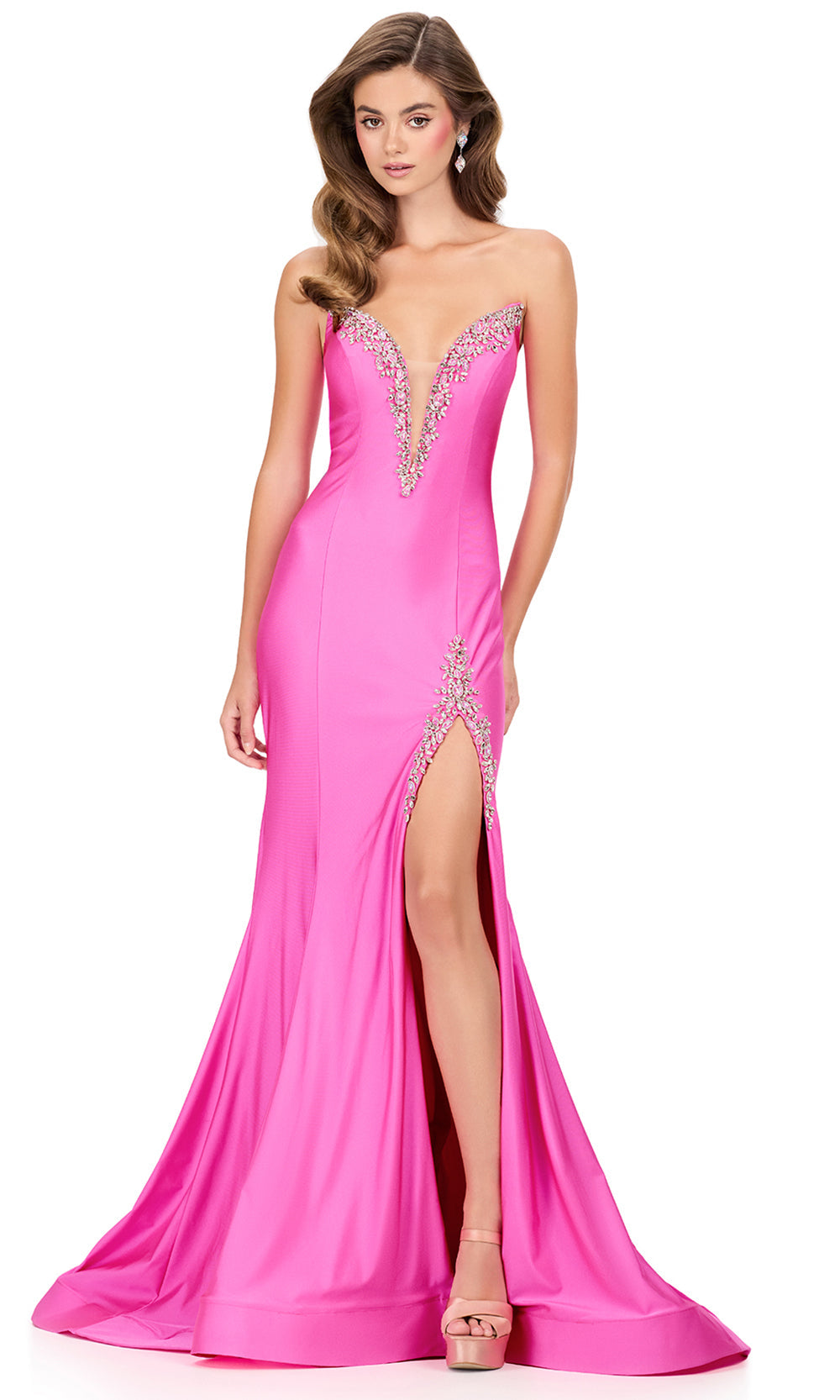 Ashley Lauren 12191 - Beaded Accent Mermaid Strapless Dress in Fuchsia