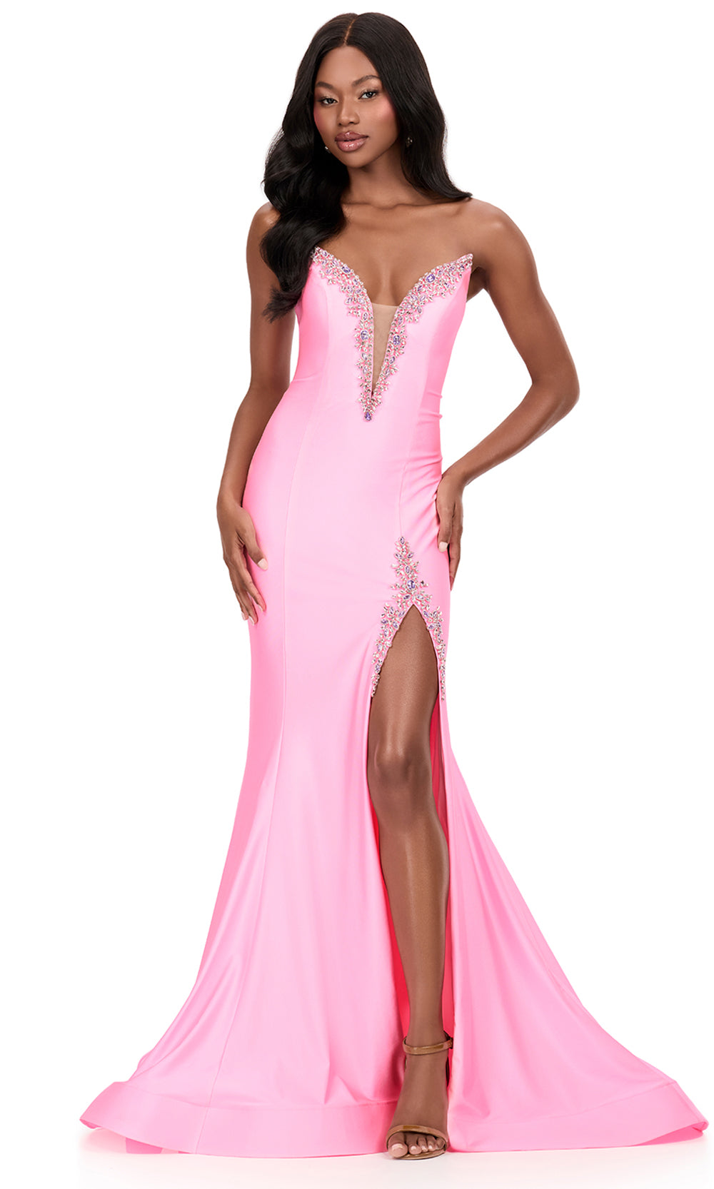 Ashley Lauren 12191 - Beaded Accent Mermaid Strapless Dress in Pink