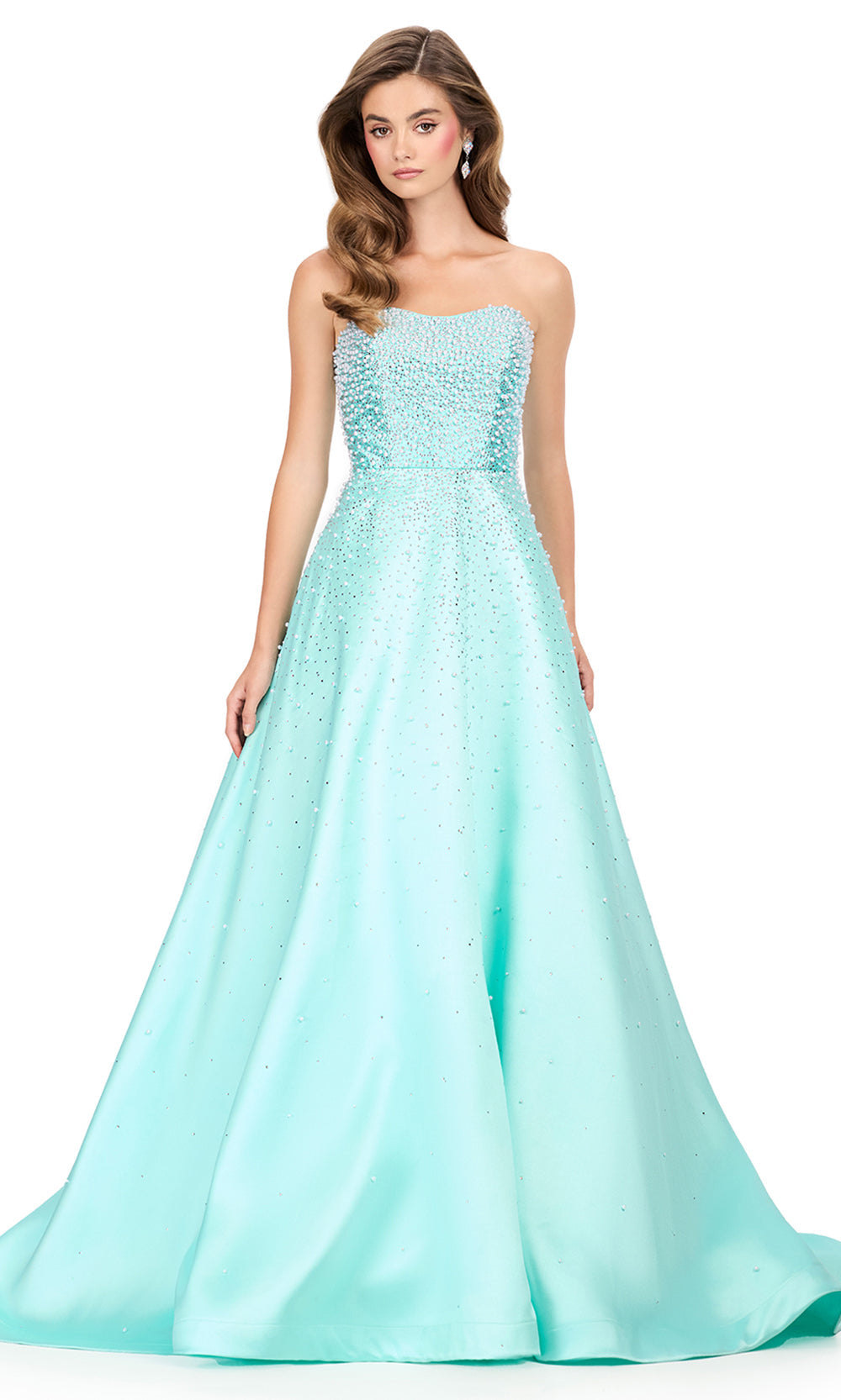 Ashley Lauren 12192 - Semi-Sweetheart Pearl Beaded Prom Dress in Aqua