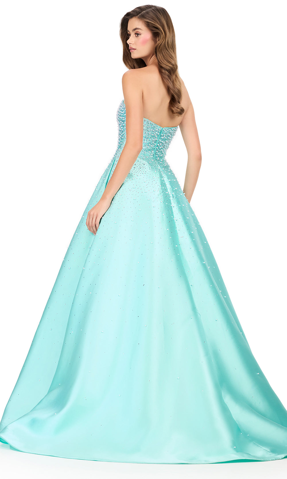 Ashley Lauren 12192 - Semi-Sweetheart Pearl Beaded Prom Dress in Aqua