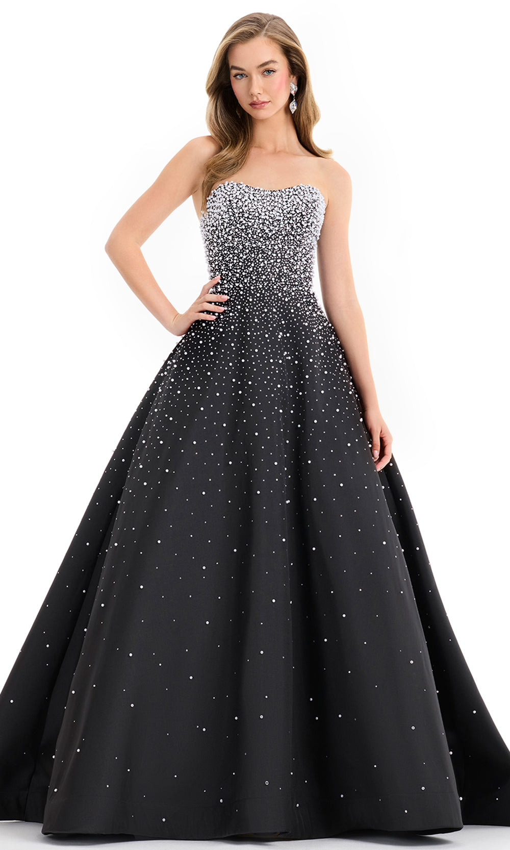 Ashley Lauren 12192 - Semi-Sweetheart Pearl Beaded Prom Dress in Black